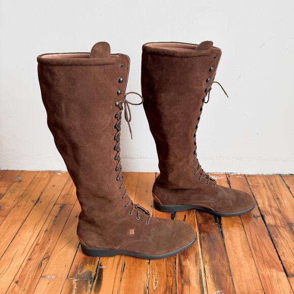 FRATELLI ROSSETTI Chocolate Brown Suede Knee-High Riding Boots - Picture 2 of 13